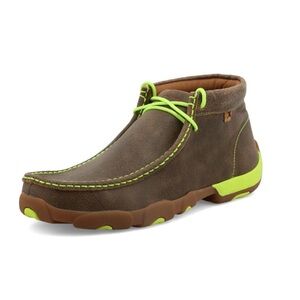 NWT-Men's Brown and Neon Yellow Twisted-X CHUKKA DRIVING MOC- MDM 0026-11.0